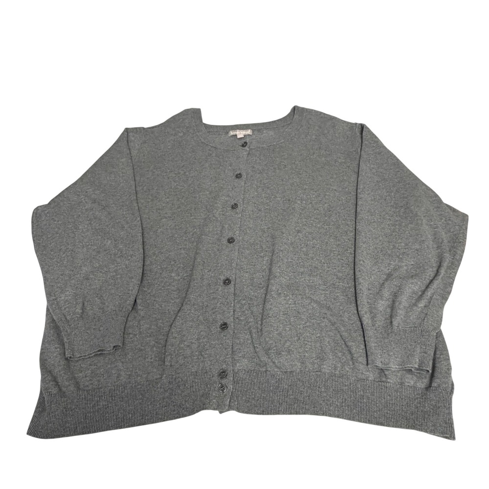 Woman Within Gray 100% Cotton Button Front Cardigan Sweater Plus Size 5X 38/40